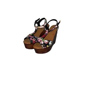Bamboo Floral Platform Wedge-Heel Sandals SZ 8 Woobery-01 Blkfpu New Open Box